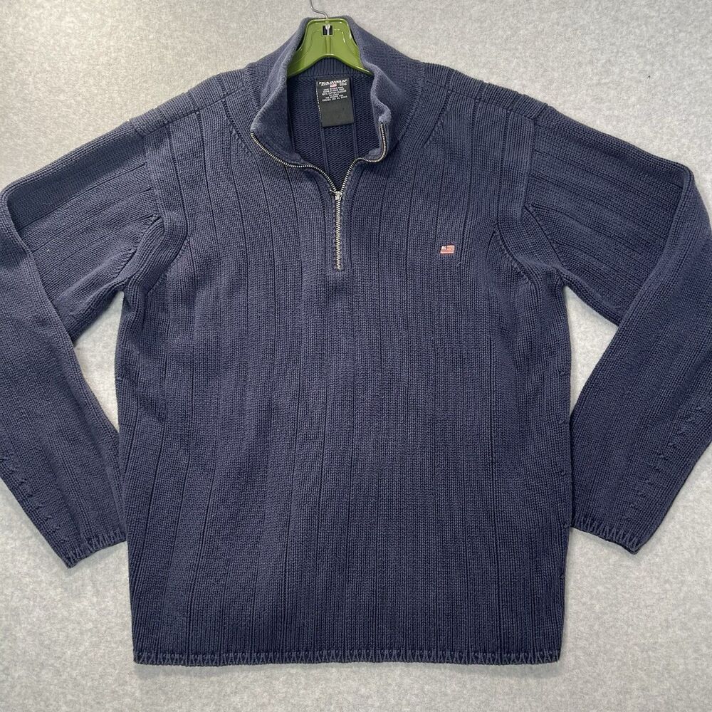 Vintage Polo Jeans Co Ralph Lauren Sweater Mens XXL Blue 1/4 Zip Hong Kong